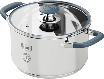 Каструля Krauff PROFI 24 см, 6, 1 л, ск. криш, 304 сталь з силік. оздоблення ручок і кноба підвищенної товшини KRAUFF-000051 фото
